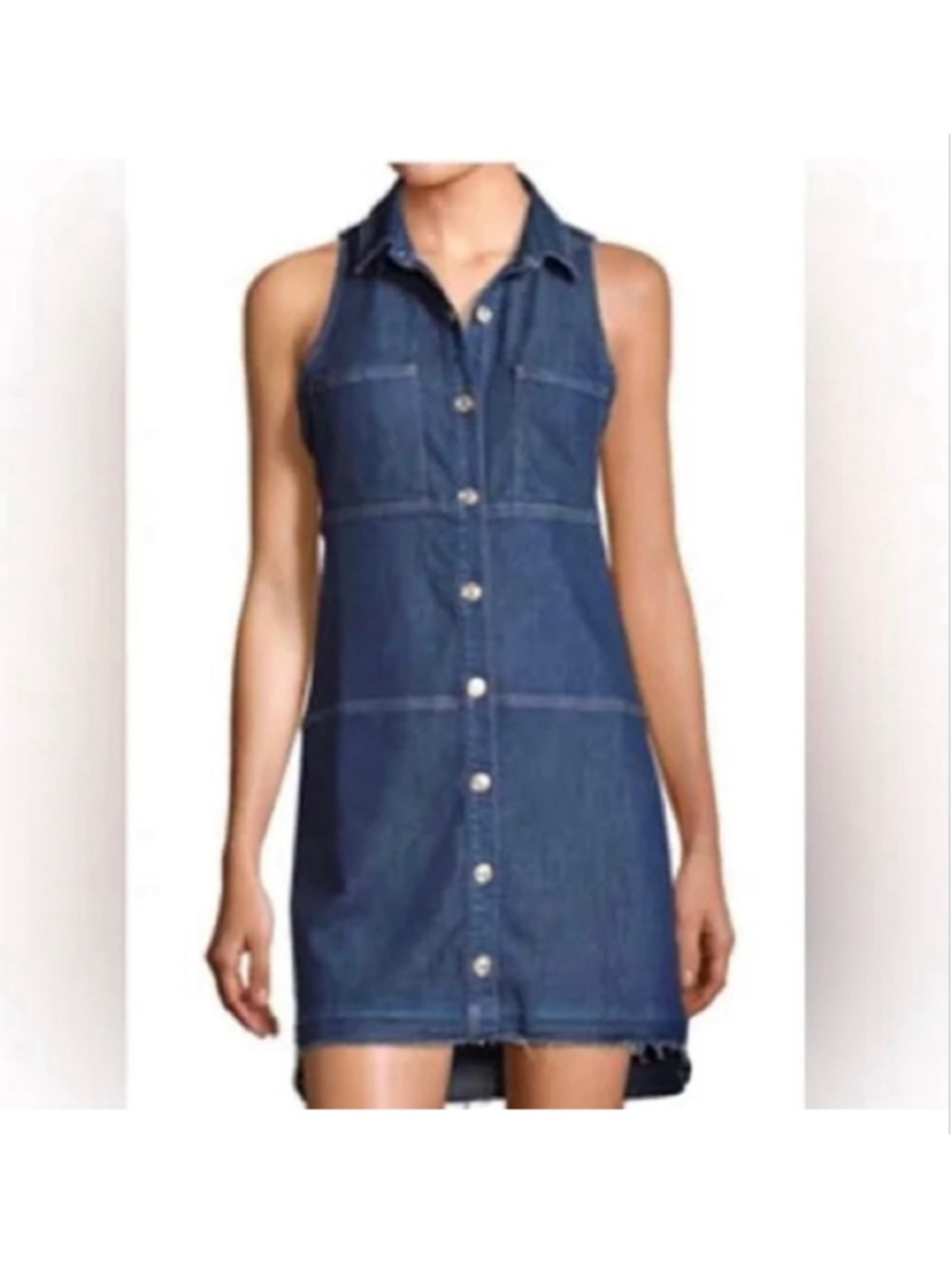 7 For All Mankind Denim Blue Sleeveless Button-Front Mini Dress